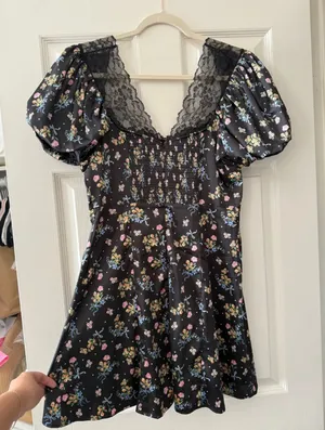 For Love And Lemons August Floral Bow Satin Lace Trim Mini Dress thumbnail 11