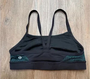 Lululemon Free To Be Bra Teal Black Chevron Print Thin Strap Yoga‎ Bra Size 6 thumbnail 1