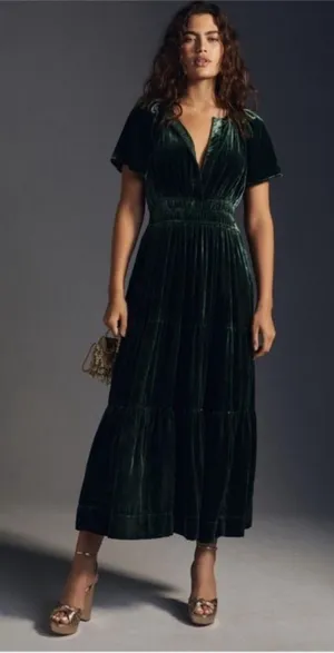 Anthropologie Somerset green velvet Maxi Dress size XS‎ thumbnail 1