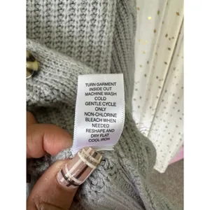 Ally Mae Gray Cable Knit Rib Stitch Button Down Balloon Long Sleeve Cardigan L thumbnail 7