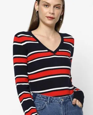 Tommy Hilfiger Striped V-Neck Pullover Sweater thumbnail 1