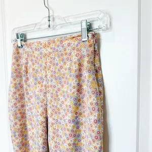 Zara Womens Satin Flare Pants Size Small Festival Hippie Disco Pastel Florals thumbnail 3