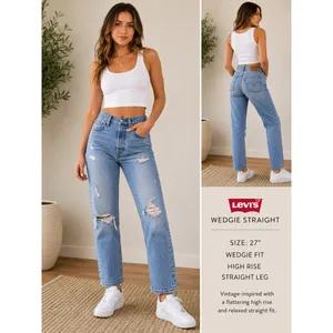 Levis Jeans Wedgie Straight Womens Size 27 Blue High Rise Distressed Button Fly thumbnail 13