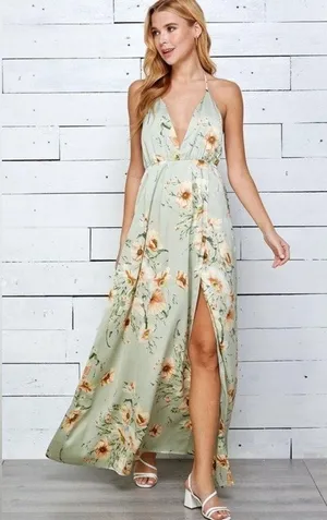 Sweet Lemon Dress Women's Small Sage Floral Sweet Visionaries Halter Open Back thumbnail 9