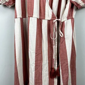 Knox Rose Wrap Dress L Maxi V-Neck Striped Cream‎ Brick Tiered Short Puff Sleeve thumbnail 6