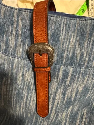 Denim Shoulder Bag with Brown Leather Accent Strap Blue thumbnail 5
