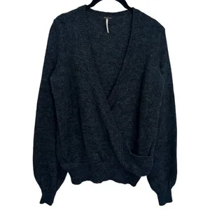 Free People Wool Blend Karina Crossover Knit Sweater Green Cozy Luxury Chic XS thumbnail 2