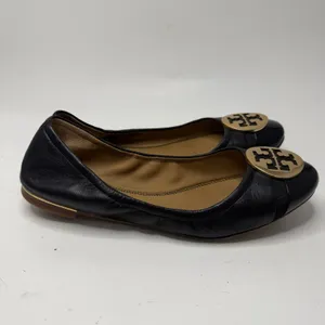 Tory Burch Minnie Cap Toe Ballet Flats All Black Size 6.5 Casual Logo Medallion thumbnail 5