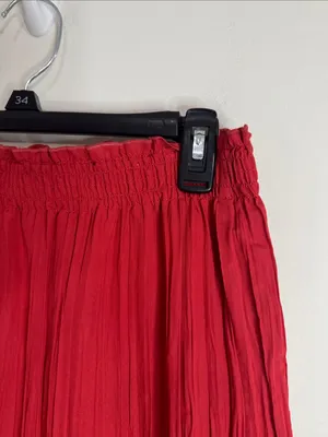 Vintage Coral Red Tiered Maxi Broomstick Crinkle Smocked Y2K Skirt size 12 thumbnail 5