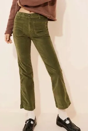 Free People High Time Velvet Kick Flare Pants Olive Army Green‎ size 8 thumbnail 1