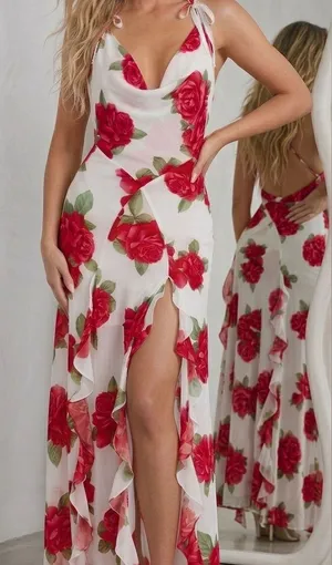 Forever 21 Betsey Johnson Rose Print Maxi Dress FLoral S thumbnail 1