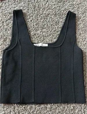 ZARA Black Tank Top Cropped thumbnail 1