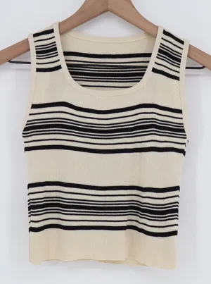 Unbranded Tank Top Womens N/A Cropped Cream Navy Striped Knit Excellent thumbnail 1