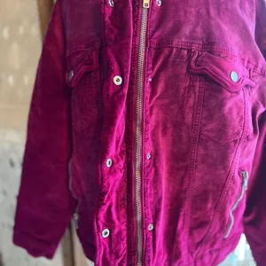 Free People Hot Pink Velvet Trucker Jacket Oversized thumbnail 7