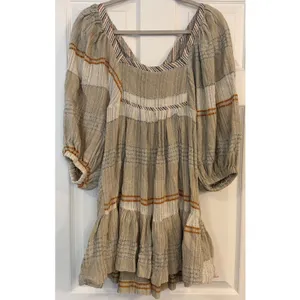 Free People Mini Dress Cozy Striped Puff‎ Sleeve Boho Fairy Sz S Open Tie Back thumbnail 3