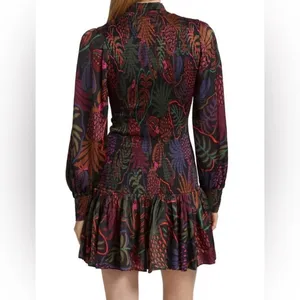 FARM Rio Frutis Dress Smocked Long Blouson Sleeve Drop Waist Multi Color Size XS thumbnail 4