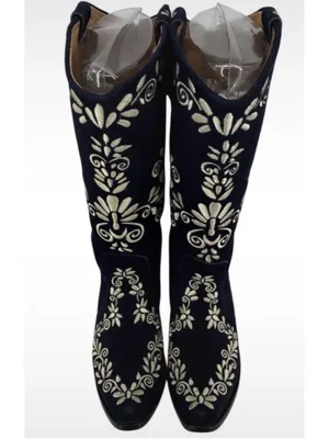 Women's Agave Sky Western Heeled Boots Navy White Embroidered Size 7 Boho Glam thumbnail 4