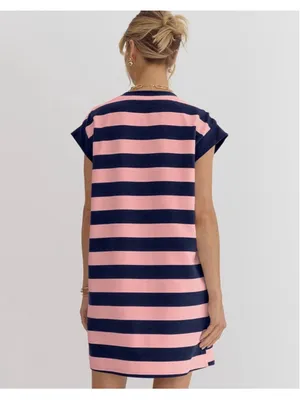 NEW Crewneck Loose Cap Sleeve Color Block Striped Tshirt Dress Pockets XL thumbnail 2
