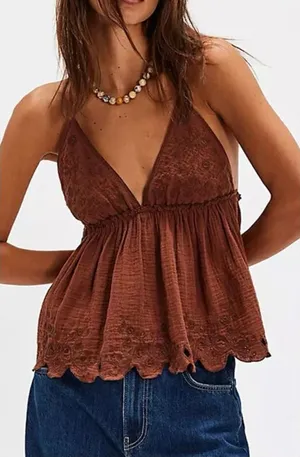 NWT Free People Sunny Days Cami - nutmeg brown - XS thumbnail 1