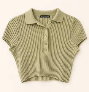 Brandy Melville Sage Green Ribbed Knit Polo Crop Top Small Cotton Short Sleeve thumbnail 1
