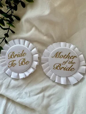 Beistle Bride To Be & Mother of the Bride Rosette Pin Set - White & Gold Satin thumbnail 3