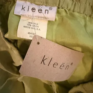 Kleën Silk Linen Maxi Skirt XS Chartreuse Lime Green Elastic Waist Made USA Boho thumbnail 4