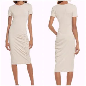Treasure & Bond Women's Beige Oatmeal Ruched Side T-Shirt Midi Dress Size M thumbnail 11