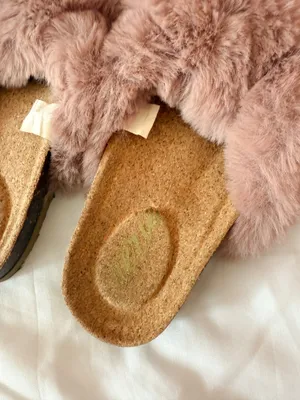 Aerie Pink Fur Cork Slides Size 6 thumbnail 4