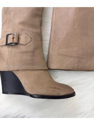 NWOT Vince Camuto Autumn Wedge Heel Leather Boots Size 8B EU38 Taupe thumbnail 5