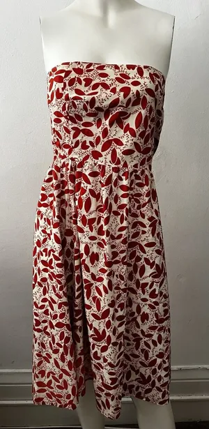 Vtg Jcrew Dress 0 strapless cotton orange leaf summer vacation resort cruise thumbnail 1
