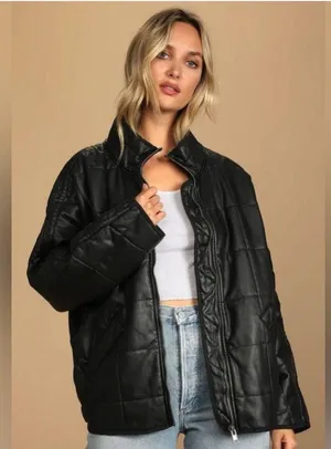 Free People Dolman Quilted Jacket Black Leather thumbnail 6