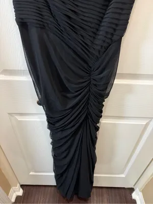 Tadashi Shoji Black Draped Mesh Evening Gown M thumbnail 7