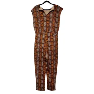Boohoo Snake Print Cap Sleeve Tie Back Spandex Jumpsuit 12 Orange Tan thumbnail 3