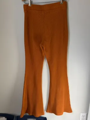 Aerie Orange Waffle Knit Wide Leg Pants Women's Medium Long thumbnail 4