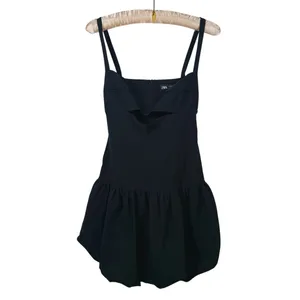 Zara Cut Out Balloon Mini Dress Size M Black Coquette Cocktail Party Event LBD thumbnail 3