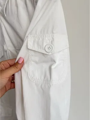 L.L.Bean White Cotton Utility Safari Field Jacket 4 Pocket Button Womens thumbnail 6