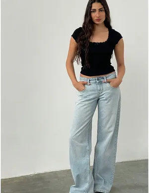 Motel Rocks Parallel Jeans Low-Rise Light Wash Blue thumbnail 3