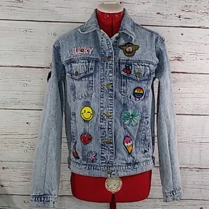 Honey Punch Patch Denim Jean Jacket Sz S thumbnail 4