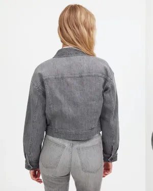 Madewell Denim Clean Crop Oversized Jeans Jacket Gray - NWT thumbnail 2
