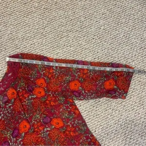 Fred David Women's XL Red Floral Sheer 3/4 sleeves Blouse Dainty Lace‎ Neckline thumbnail 5