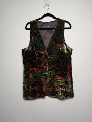Velvet MultiColor Long Vest Vintage 90s thumbnail 1