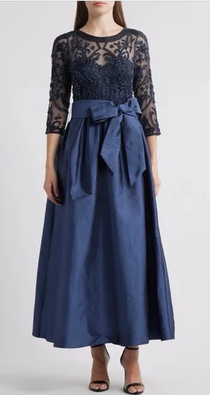 Pisarro Nights Beaded Illusion Neck Taffeta Cocktail Dress 14 Missing Belt NEW thumbnail 1