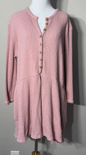 Free People Beach‎ Babydoll Tunic Top Small Pink Ribbed Oversized Flowy Boho S thumbnail 1