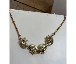 Vintage (unsigned Coro??) Gold-Tone Floral Crystal Necklace With Purple Accents thumbnail 10
