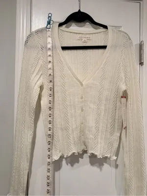 NWT Aeropostale Size XL Ivory Pointelle Knit Cropped Stretch Lace Cardigan Y2K thumbnail 11