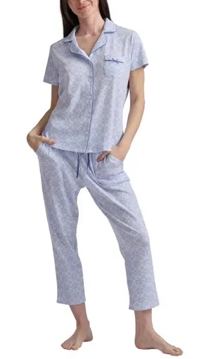 NWT Karen Neuburger Women's Notch Collar 2-piece PJ Set Blue M thumbnail 1