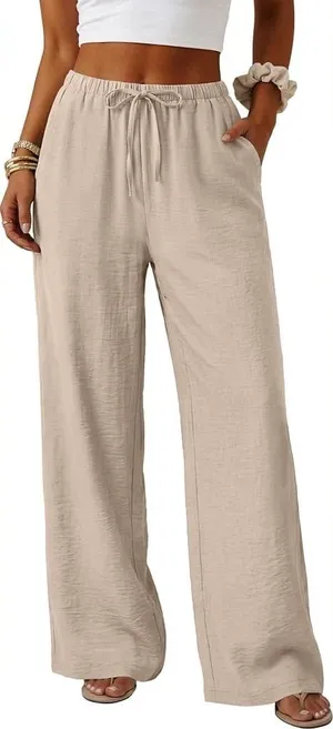Women's Wide-Leg Drawstring Pants in Light Beige thumbnail 1