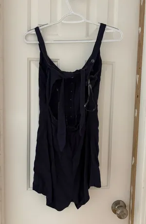 LA Hearts Navy Blue Linen Backless Romper PacSun thumbnail 4