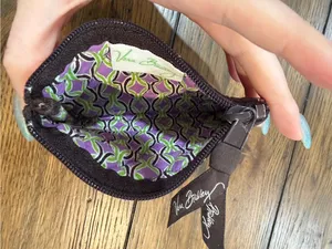 Vera Bradley Quilted Small Zip Coin Pouch in Purple, Green & Brown thumbnail 3