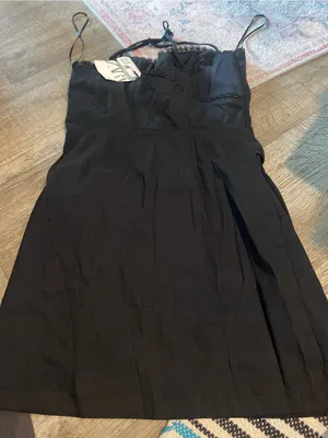 NWT Zara Black Lace-Trim Slip Dress thumbnail 8
